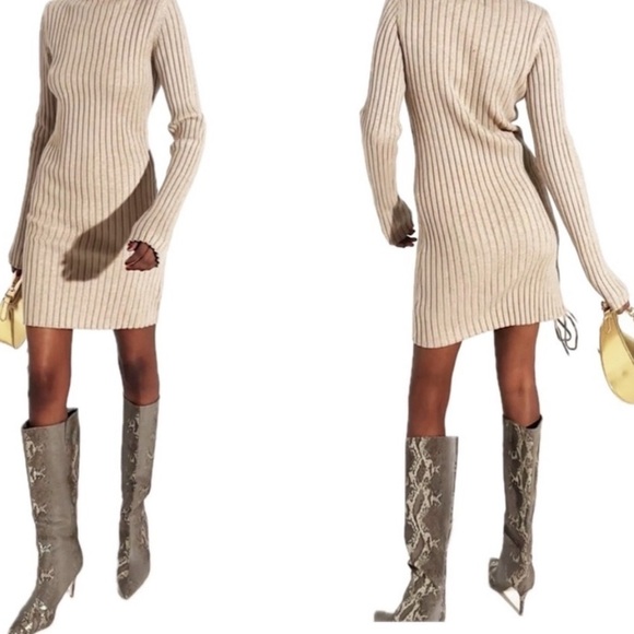 ππ AKIRA Chic Beige Ribbed Knit Mini Dress & Flared Pant Set | Womenβs Plus 1X - Picture 3 of 4